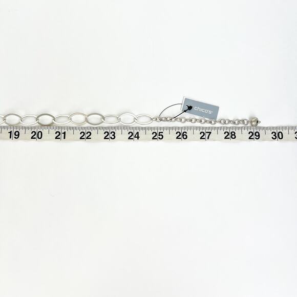 Chico's Pendant Necklace Silver Tone Modernist Double Medallion Discs Open Links - Picture 12 of 13